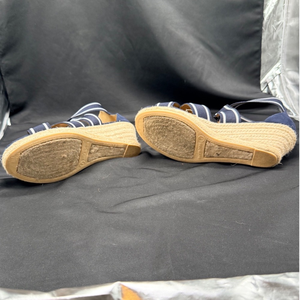 Talbots Navy White Striped Elastic Espadrille Wedge Sandals Womens 7 - Picture 6 of 6